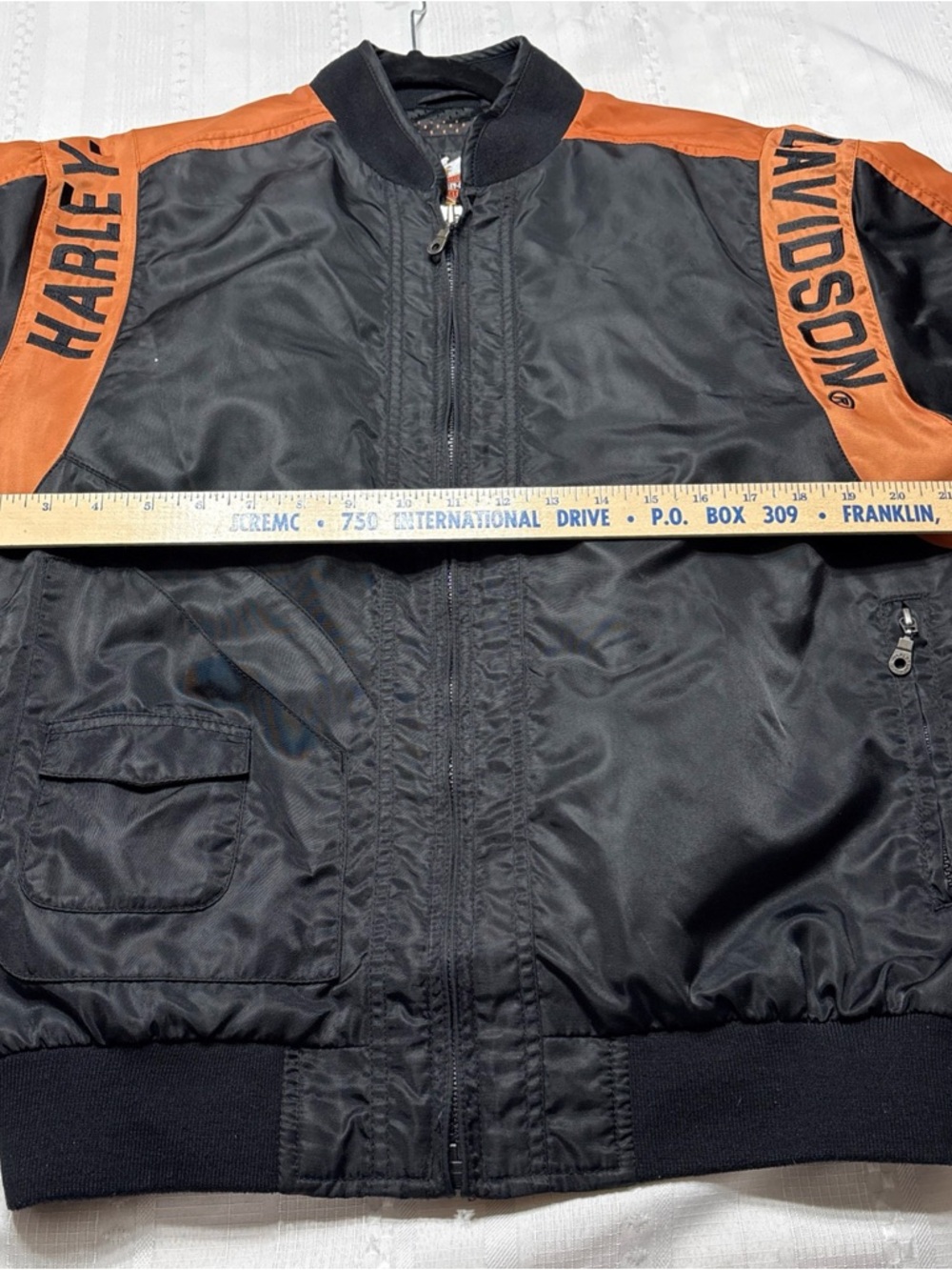 Harley-Davidson Men’s Black and Orange Bomber / Riding  Jacket- Size Small - Picture 6 of 9